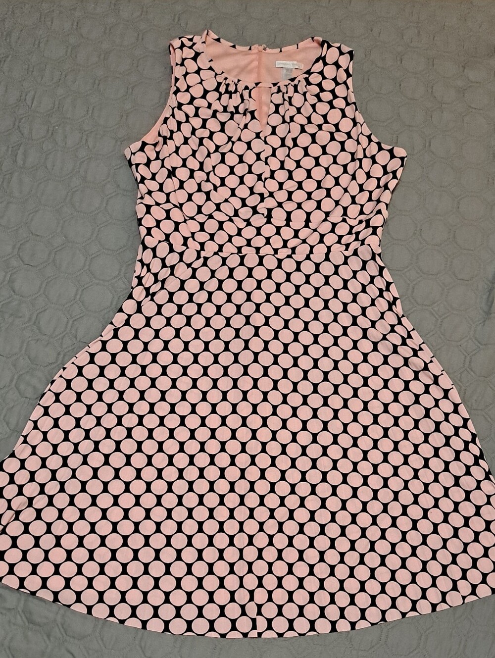 London Times Pink and Black Polka Dot Sleeveless Fit-and-Flare Dressimes Sz 16